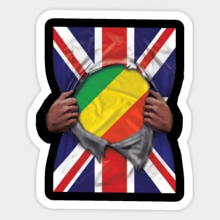 Republic Of The Congo Flag Great Britain Flag Ripped - Gift for Congon From Republic Of The Congo Sticker